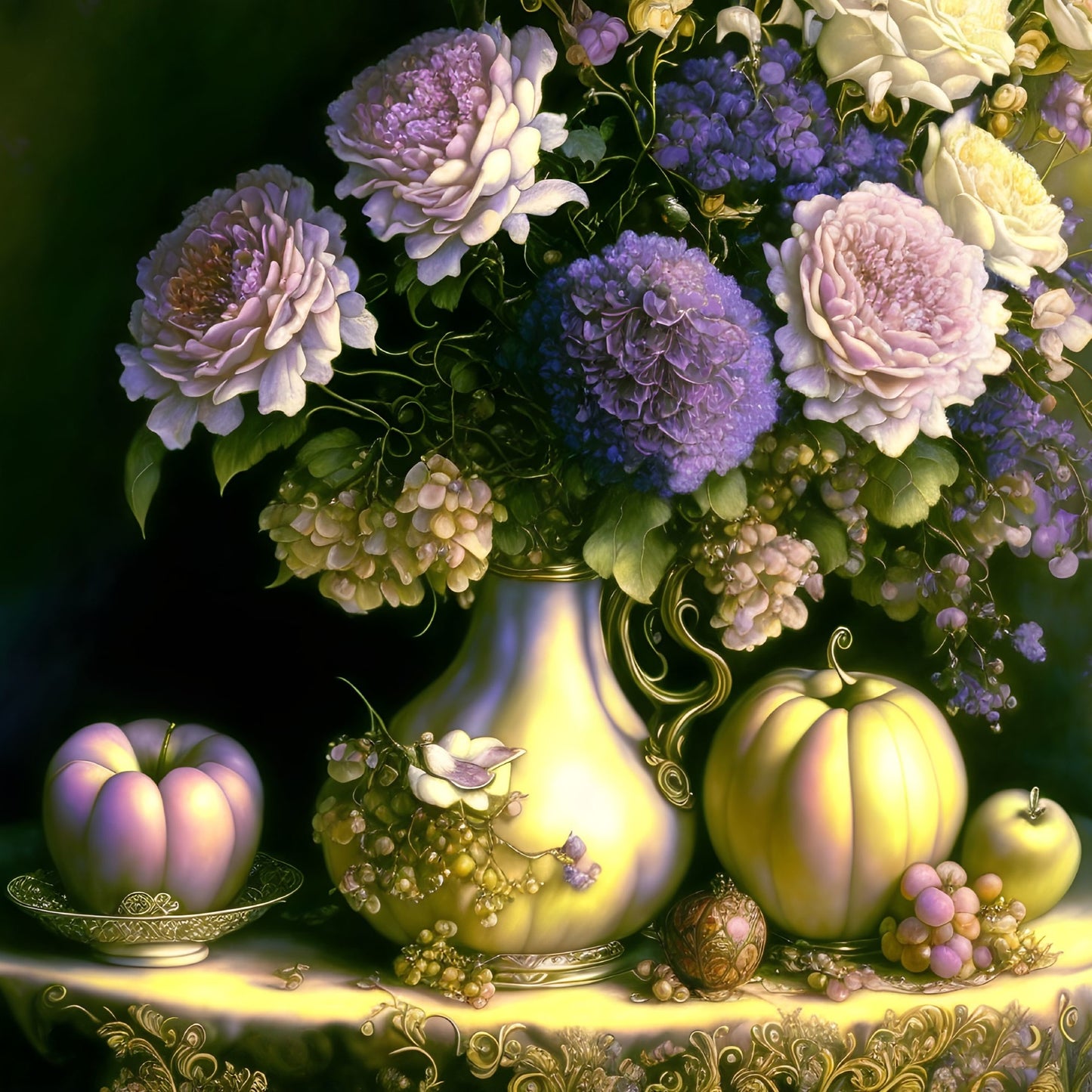 Golden Still Life, a large format Diamond Painting Kit available by special order, from Diamond Art Emporium.