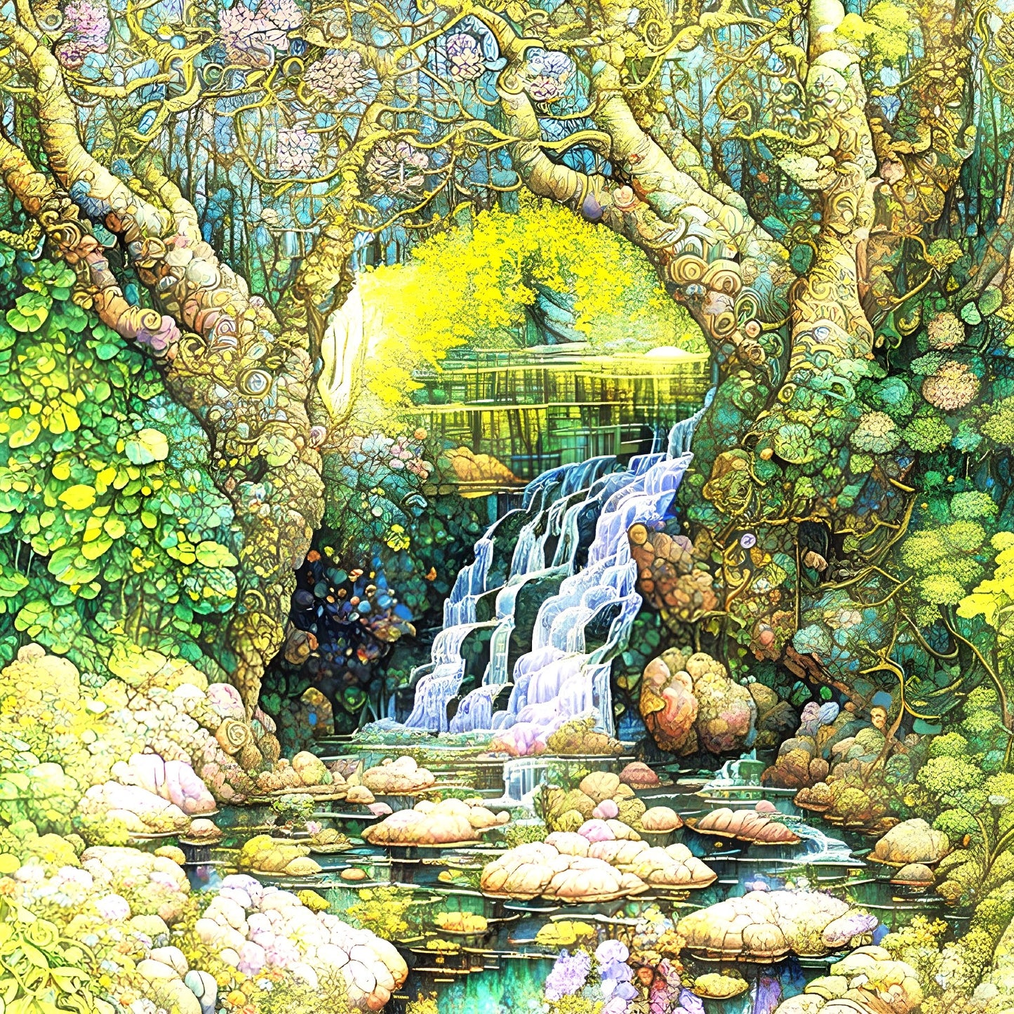 Magical Falls, a large format Diamond Painting Kit available by special order, from Diamond Art Emporium.
