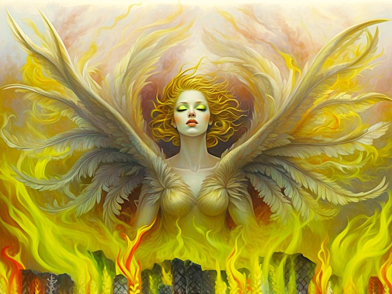Angel of the Phoenix, a large format Diamond Painting Kit available by special order, a KSB exclusive image for Diamond Art Emporium.