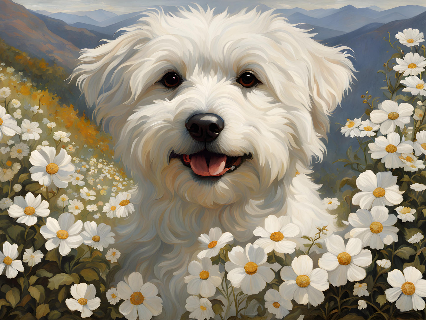 Happy Dog, a large format Diamond Painting Kit available by special order, from Diamond Art Emporium.
