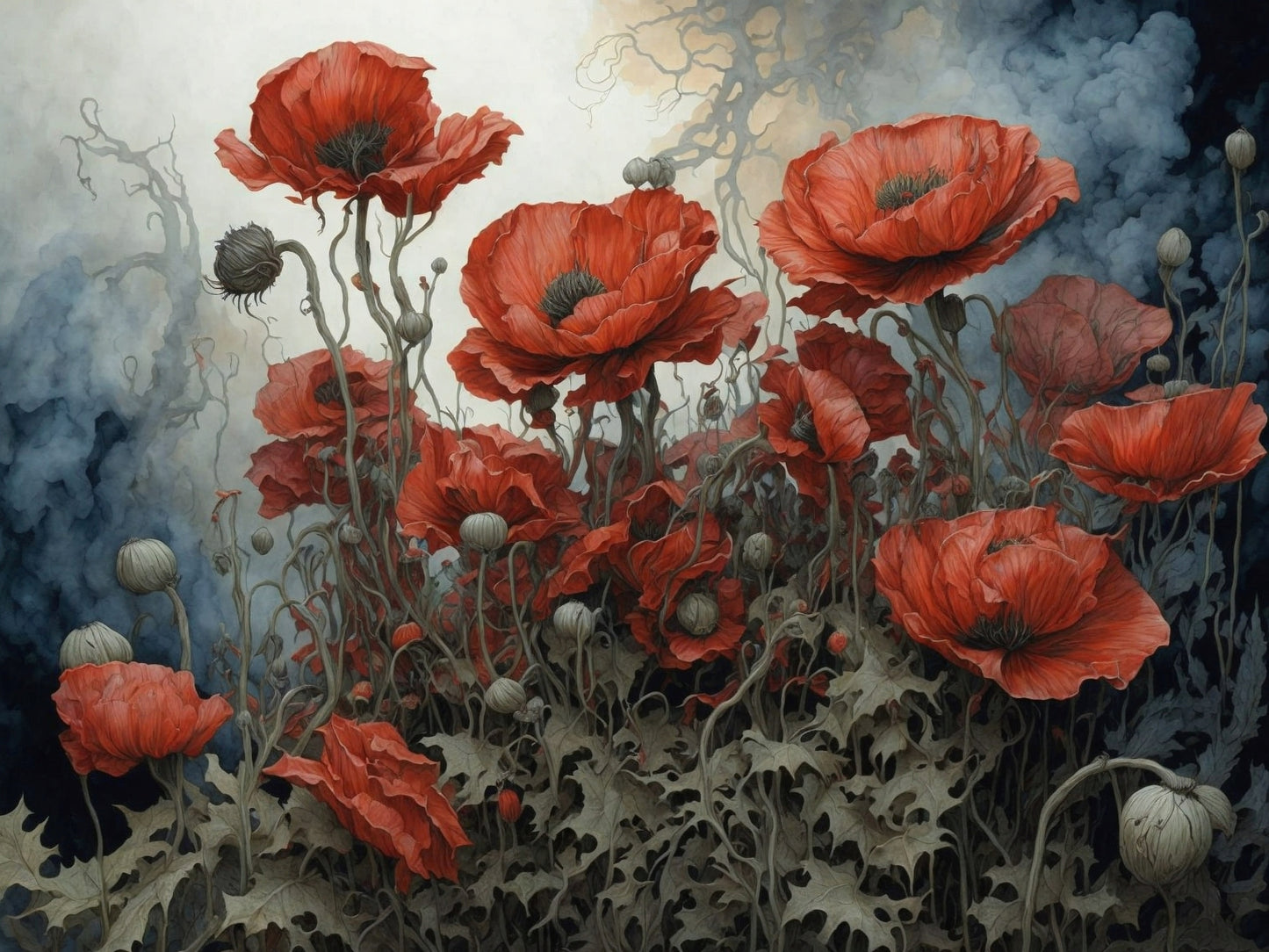 Dark Poppies, a large format Diamond Painting Kit available by special order, from Diamond Art Emporium.