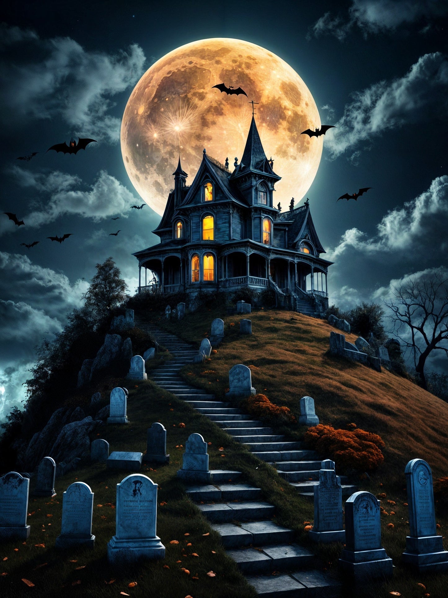 Haunted Hill, a large format Diamond Painting Kit available by special order, from Diamond Art Emporium.