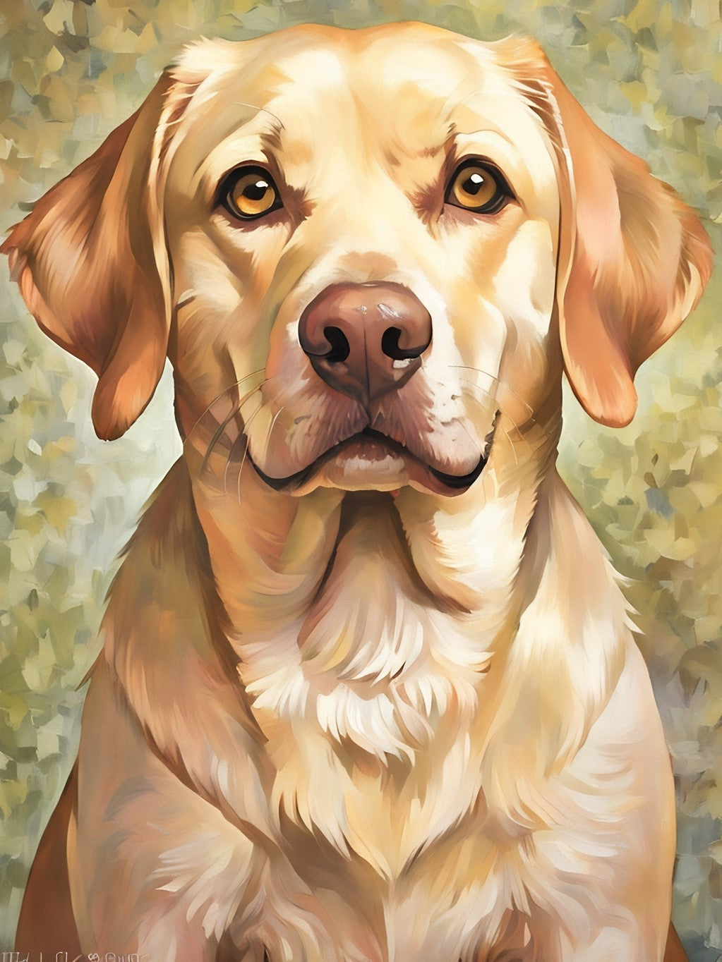 Beau the Yellow Lab, a diamond painting kit, original art by Kristin S Block and Diamond Art Emporium