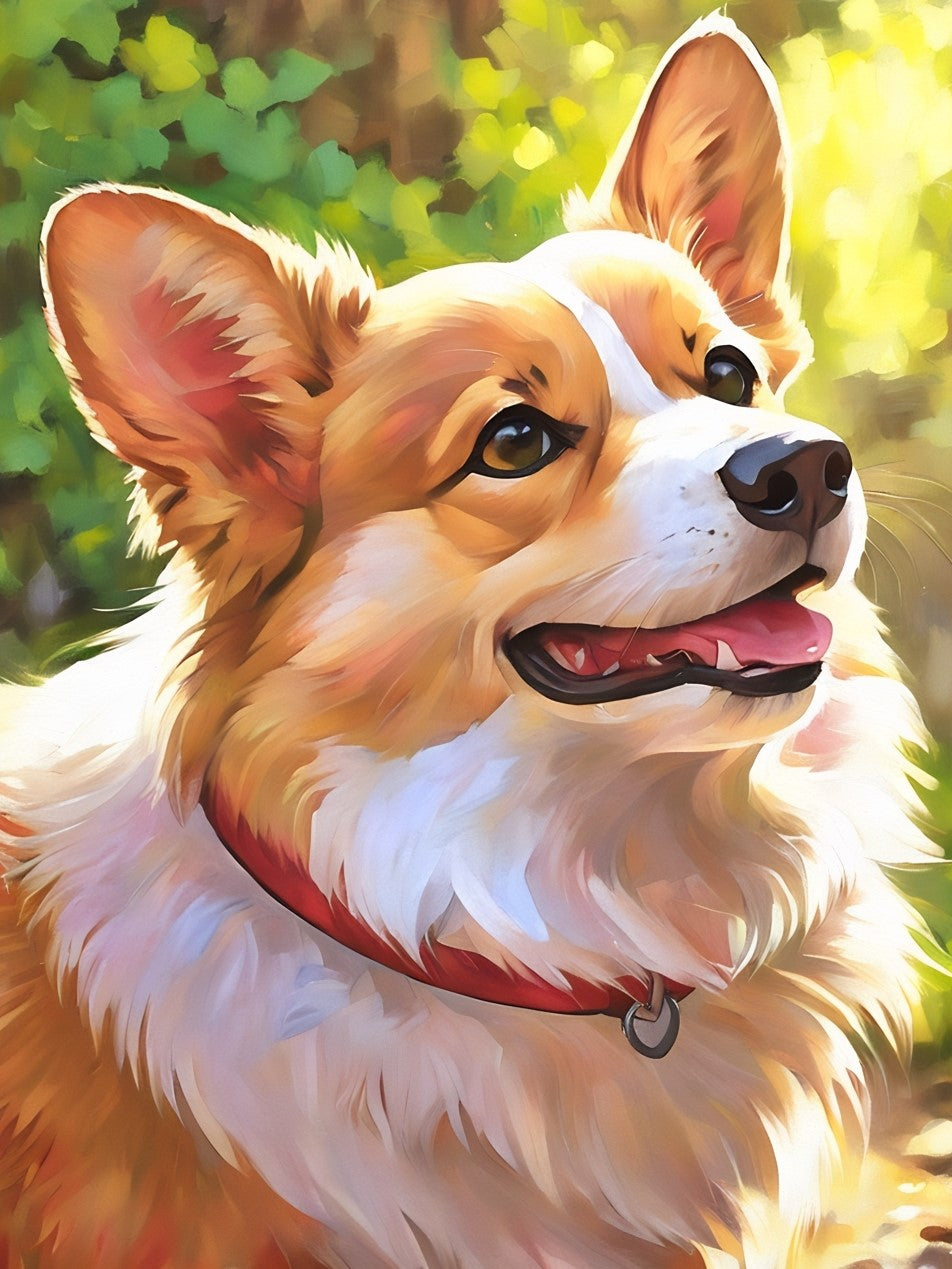 Charles the Pembroke Welsh Corgi, a diamond painting kit, original art by Kristin S Block and Diamond Art Emporium