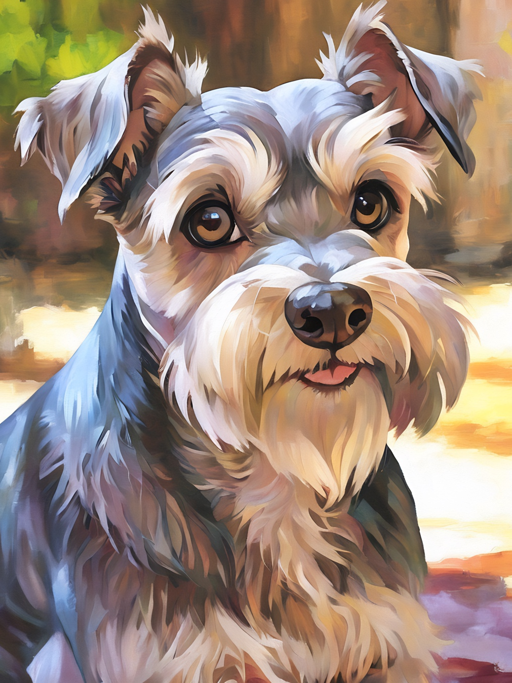 Elsa the Schnauzer, a diamond painting kit, original art by Kristin S Block and Diamond Art Emporium