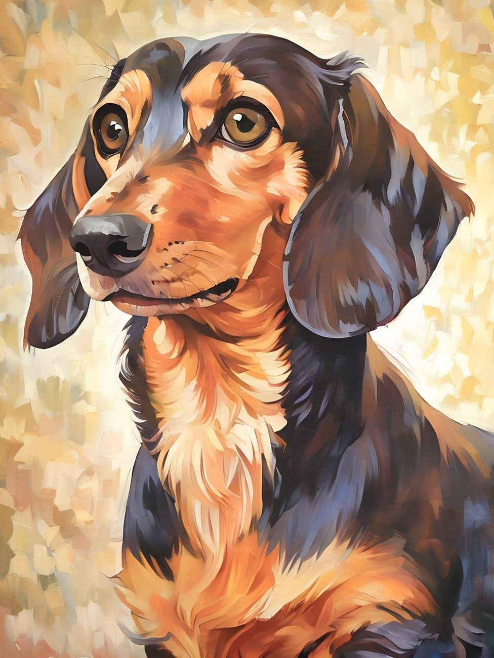 Gordon the Dachshund, a diamond painting kit, original art by Kristin S Block and Diamond Art Emporium
