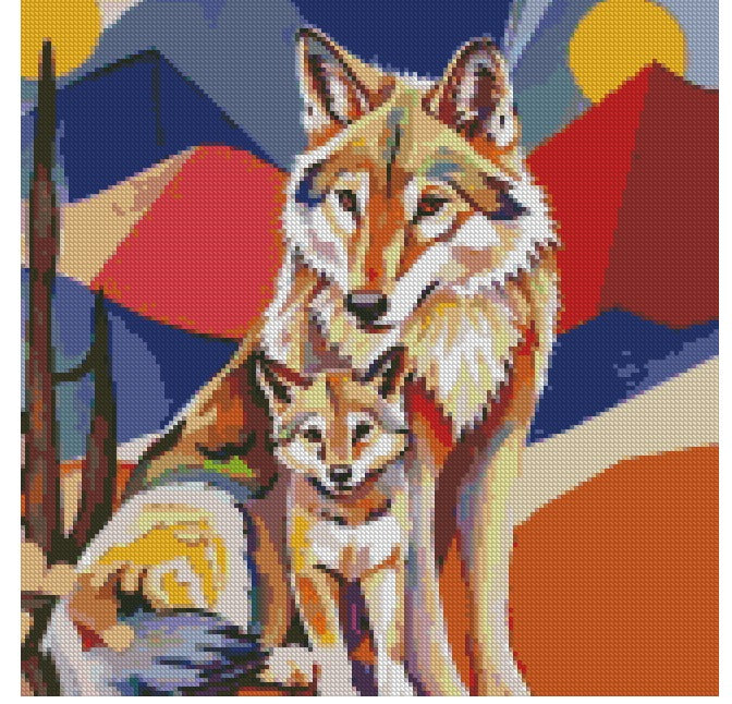 Wolf and Pup, 40x40cm, All Fairy Dust, Special Edition, By Special Order from Diamond Art Emporium.