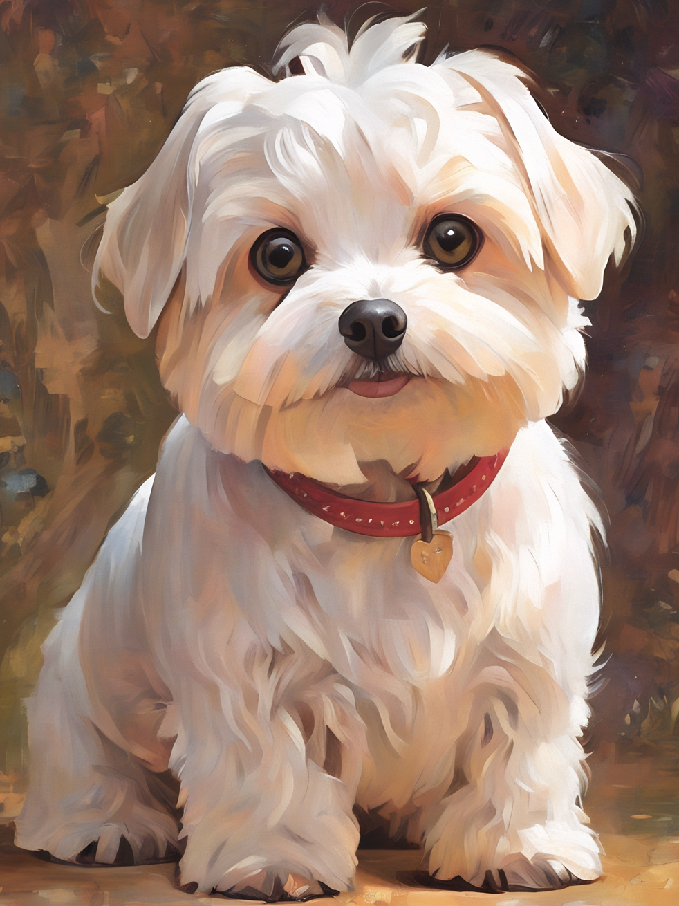 Lil'Bit the Maltese, a diamond painting kit, original art by Kristin S Block and Diamond Art Emporium