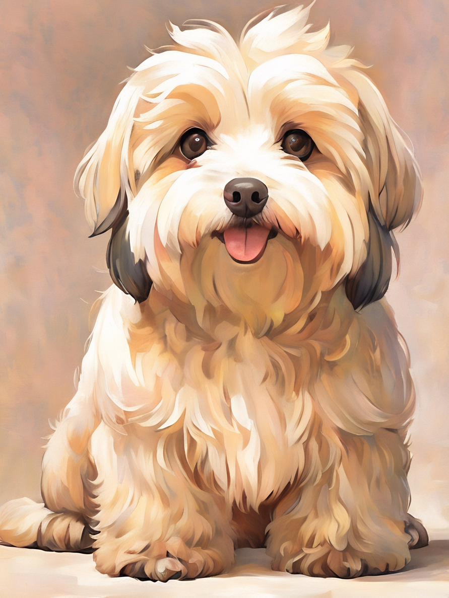 Macie the Lhasa Apso, a diamond painting kit, original art by Kristin S Block and Diamond Art Emporium