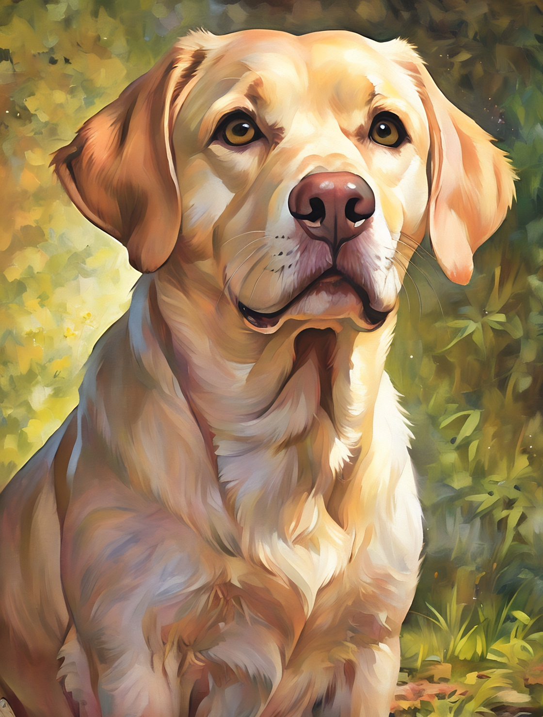 Maxine the Yellow Lab, a diamond painting kit, original art by Kristin S Block and Diamond Art Emporium