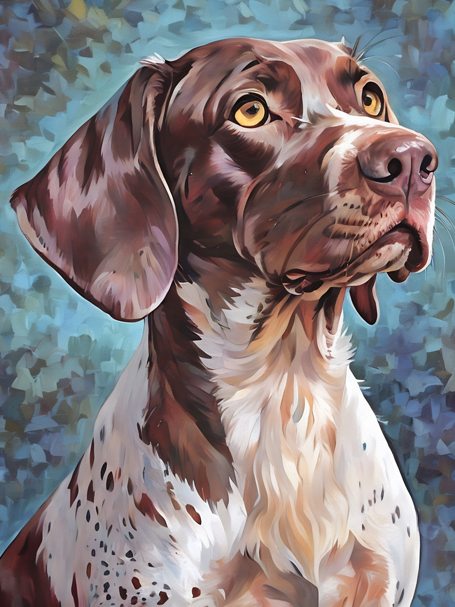 Rolf the German Shorthaired Pointer, a diamond painting kit, original art by Kristin S Block and Diamond Art Emporium