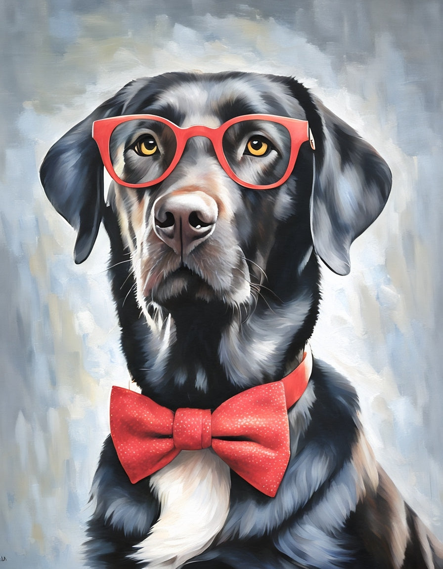 Smarty Black Lab, a diamond painting kit, original art by Diamond Art Emporium