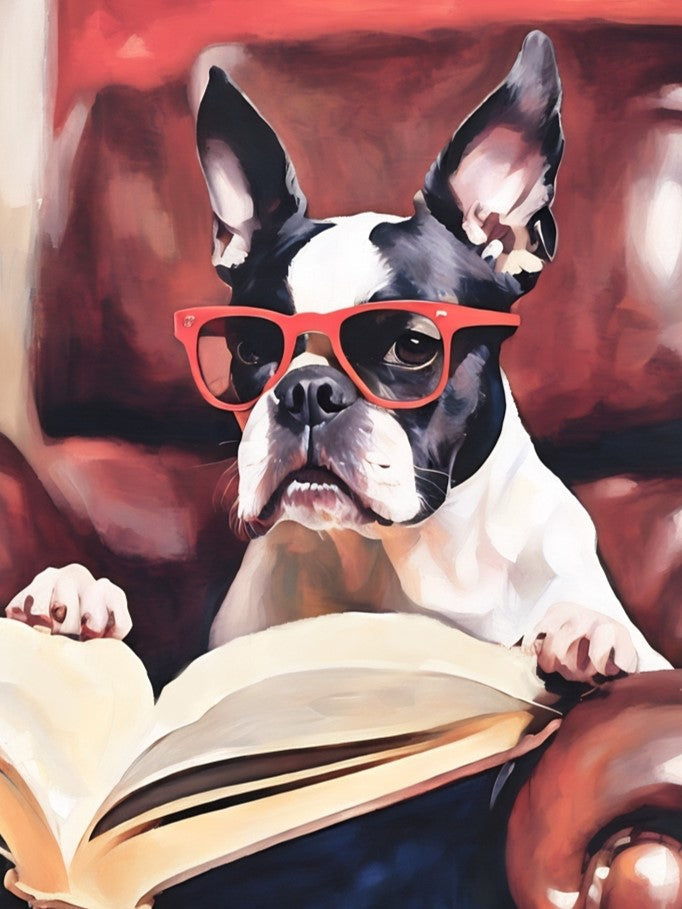 Smarty Pants the Boston Terrier, a diamond painting kit, original art by Diamond Art Emporium