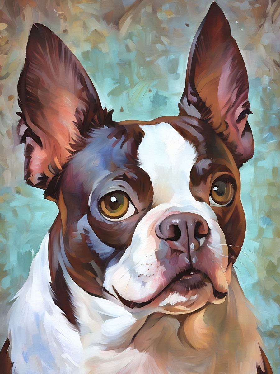 Tommy the Boston Terrier, a diamond painting kit, original art by Kristin S Block and Diamond Art Emporium