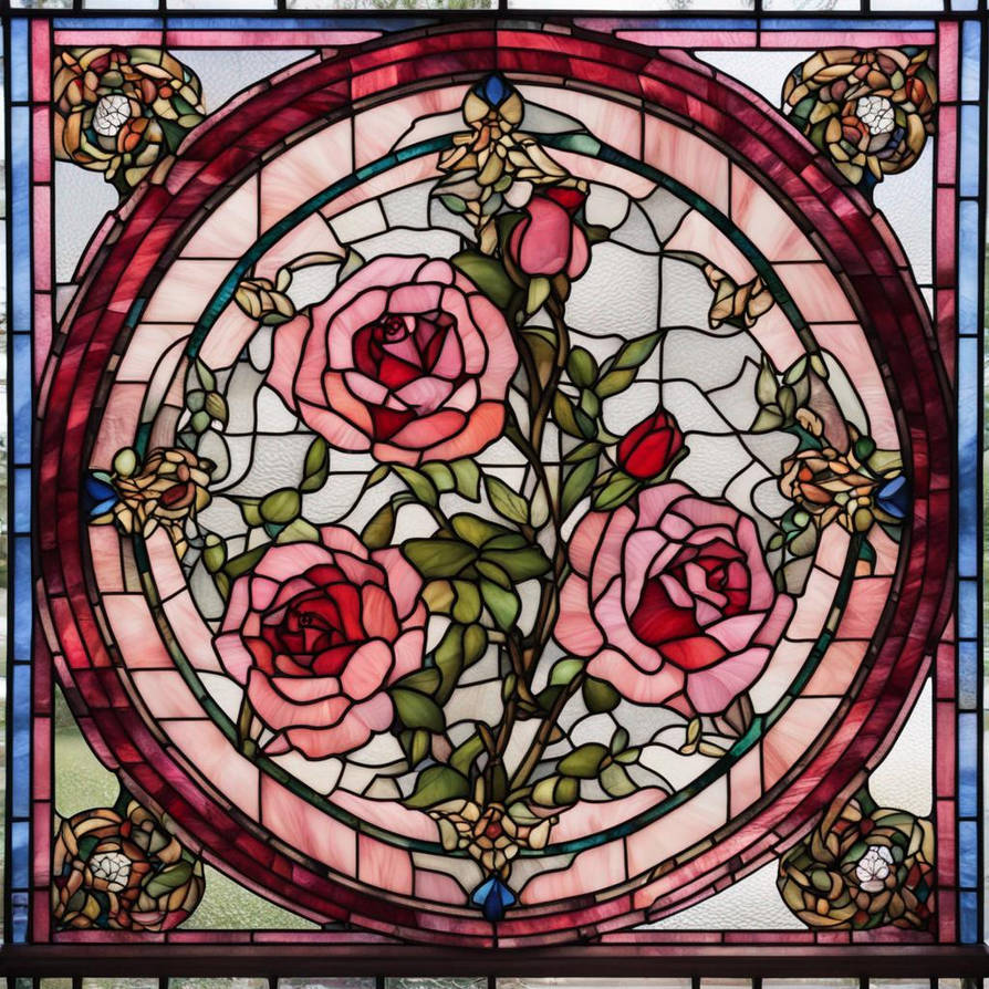 Pink Rose Stained Glass, In Stock and Ready to Ship, a Diamond Art Emporium Exclusive