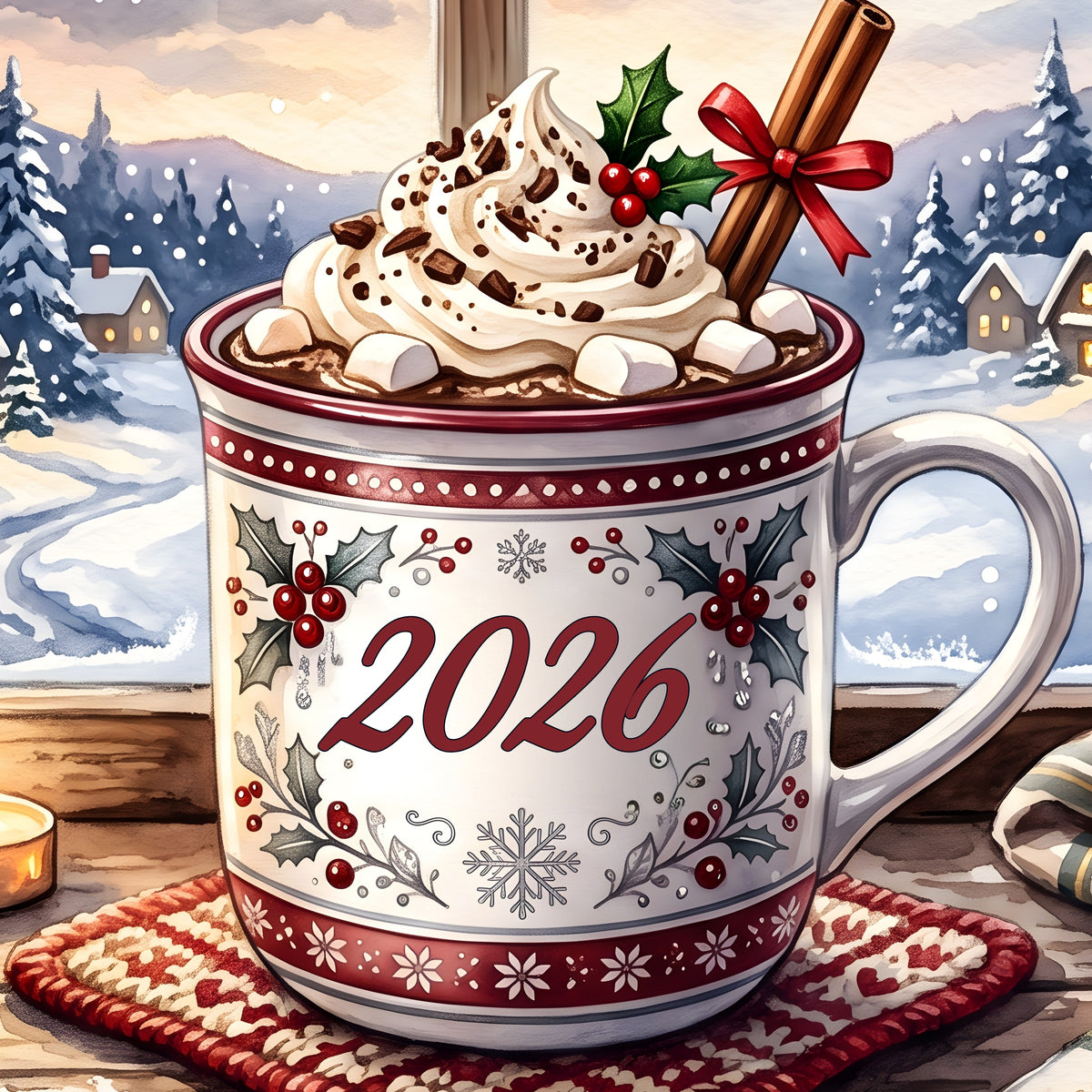 Hot Cocoa, Large Format Premium Diamond Painting Kit, Choose Resin Square or Acrylic Round Diamonds