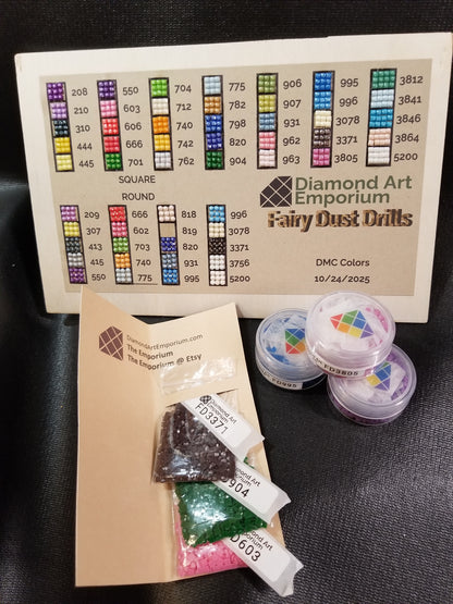 DMC 307 Round Fairy Dust Drills for diamond painting embellishment to add the bling to bland.