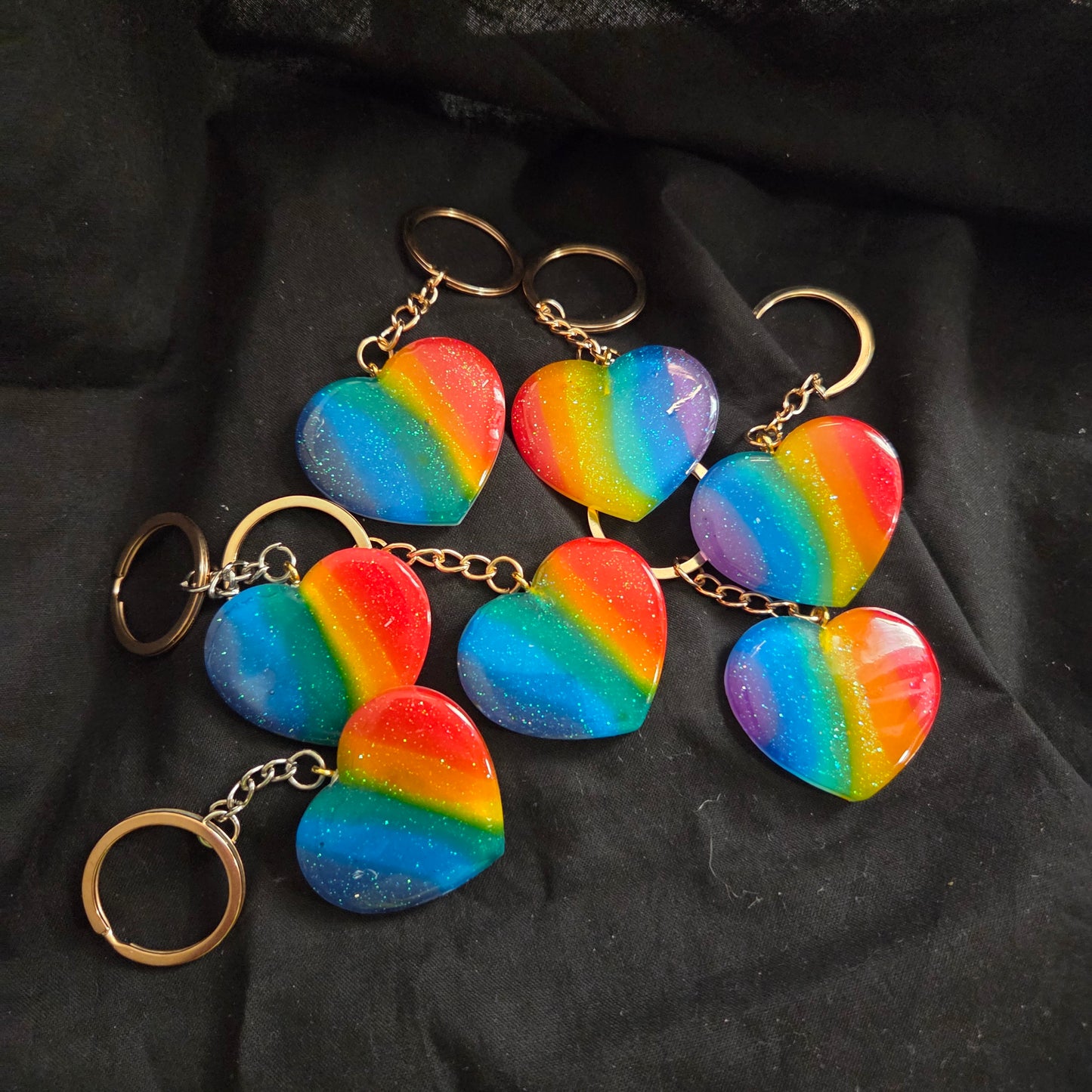 Hand Poured Heart Keychain, Love is Love in Primary Pride Colors