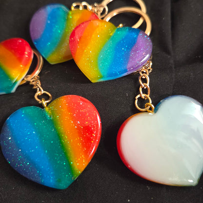 Hand Poured Heart Keychain, Love is Love in Primary Pride Colors