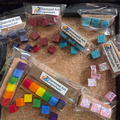 Hand Poured Push Pins, Rainbow and assorted Glitter Colors in Sets