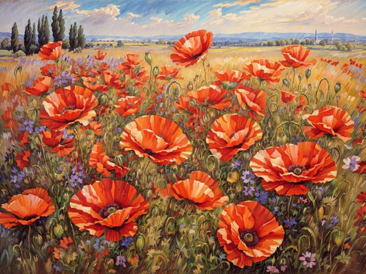 Orange Poppies, a large format Diamond Painting Kit available by special order, from Diamond Art Emporium.