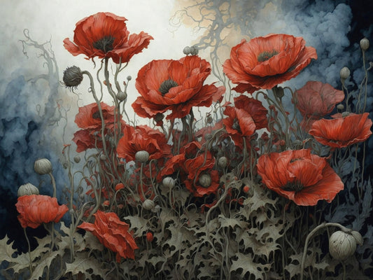 Dark Poppies, a large format Diamond Painting Kit available by special order, from Diamond Art Emporium.