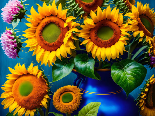 Smiling Sunflowers, a large format Diamond Painting Kit available by special order, from Diamond Art Emporium.