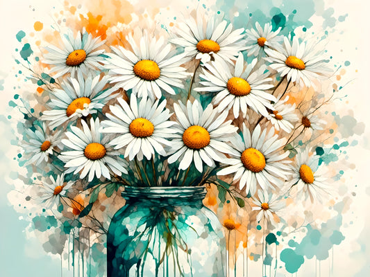 Vase of Daisies, a large format Diamond Painting Kit available by special order, from Diamond Art Emporium.