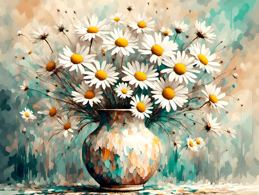Vase of Daisies, a large format Diamond Painting Kit available by special order, from Diamond Art Emporium.