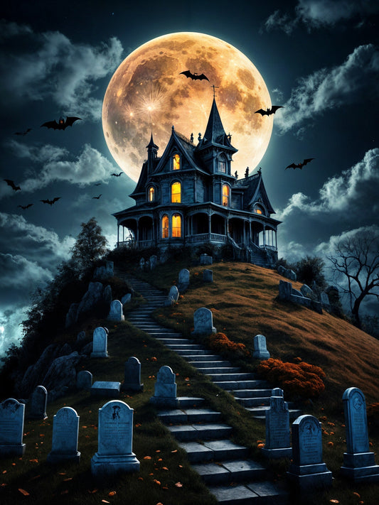 Haunted Hill, a large format Diamond Painting Kit available by special order, from Diamond Art Emporium.