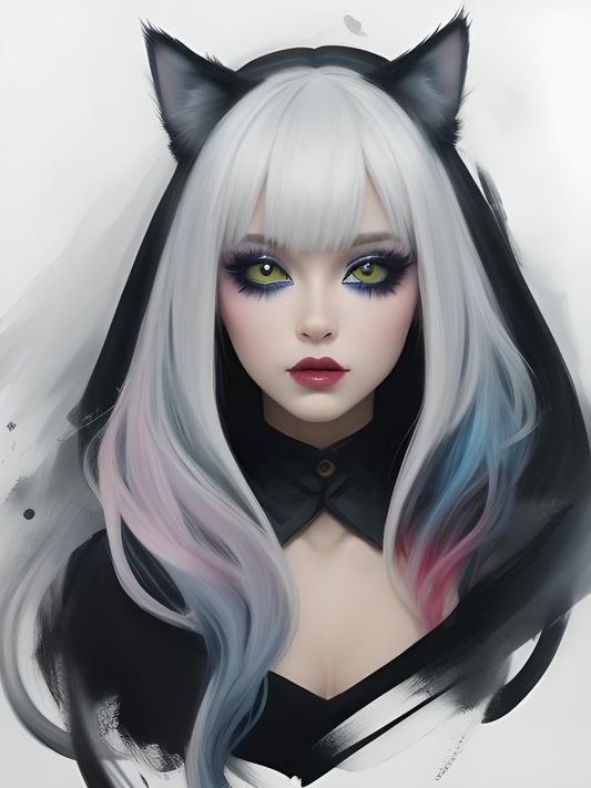 Cat Girl, a large format Diamond Painting Kit available by special order, from Diamond Art Emporium.
