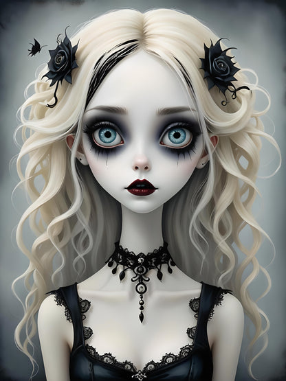 Goth Halloween, Large Format Premium Diamond Painting Kit, Choose Resin Square or Acrylic Round Diamonds