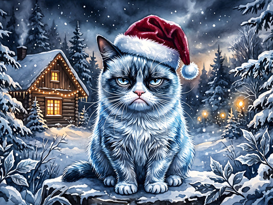 Grumpy Santa, Large Format Premium Diamond Painting Kit, Choose Resin Square or Acrylic Round Diamonds