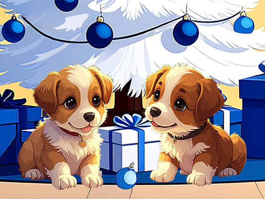 Blue Christmas for Pups, by Alayne Rae Mullen available by special order, exclusively from Diamond Art Emporium