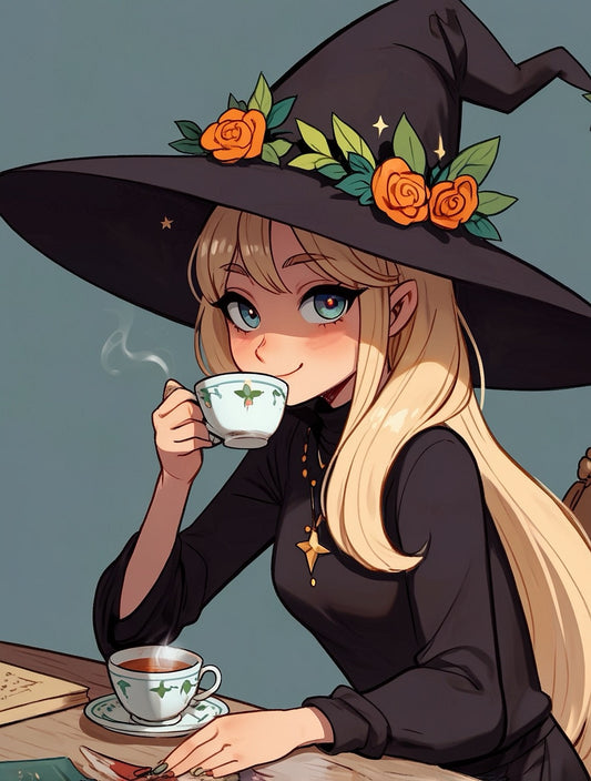 Cafe Witch, by Kristin S Block a diamond painting kit from the Which Witch Collection at The Emporium
