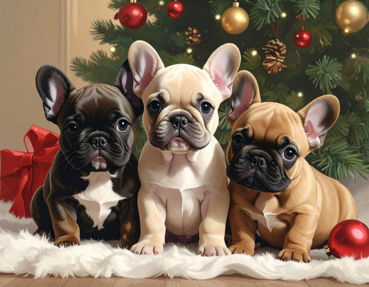 A Frenchie Christmas, by Alayne Rae Mullen available by special order, exclusively from Diamond Art Emporium