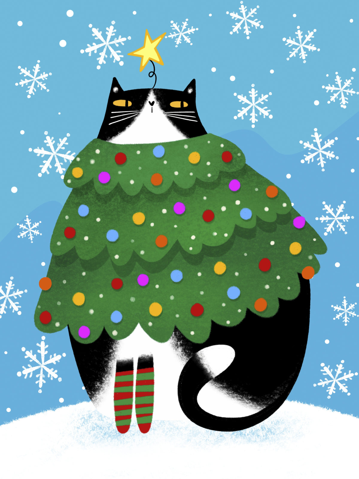 Tuxedo Cat Xmas Tree, Large Format Premium Diamond Painting Kit, Choose Resin Square or Acrylic Round Diamonds
