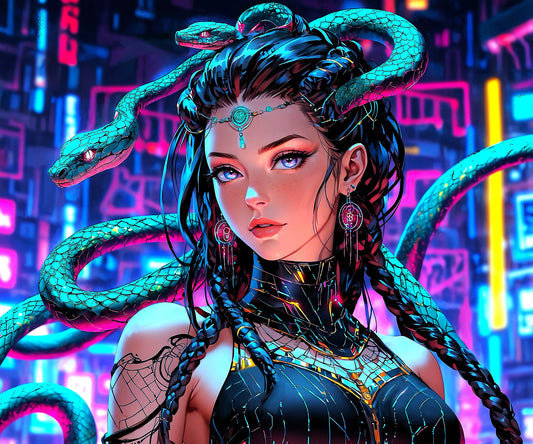 Neon Medusa, by Kristin S Block, a diamond painting kit from Diamond Art Emporium