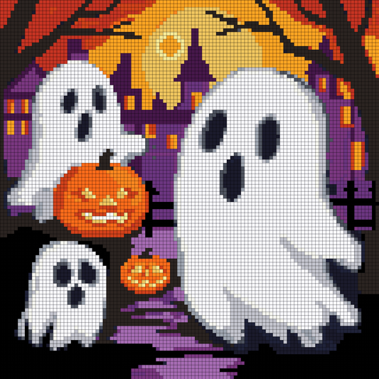 Ghostlings, New Halloween Snax,30x30cm Round Diamond Painting Kit with Aurora Borealis Specials