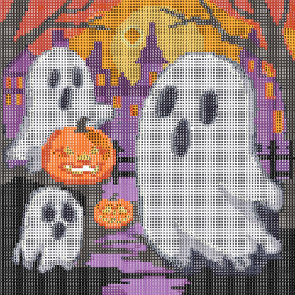 Ghostlings, New Halloween Snax,30x30cm Round Diamond Painting Kit with Aurora Borealis Specials