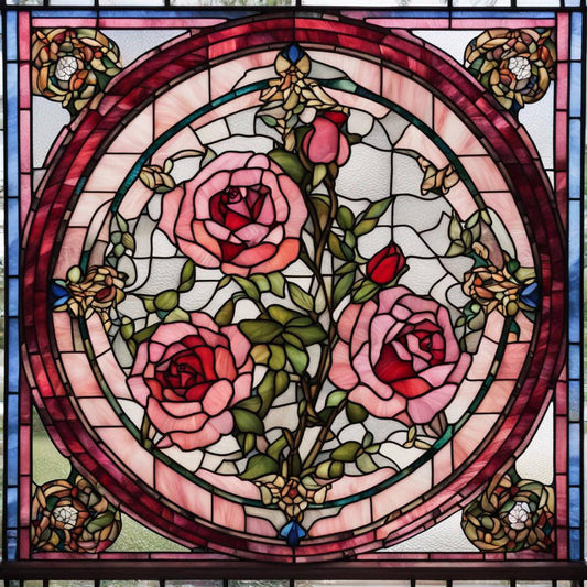 Pink Rose Stained Glass, In Stock and Ready to Ship, a Diamond Art Emporium Exclusive